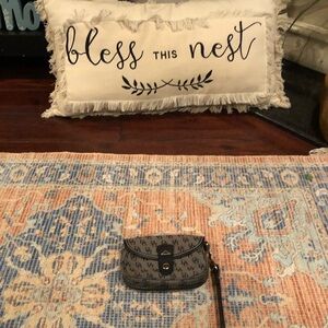 Dooney & Bourke Signature Flap Wristlet Monogram Black Leather Trim USA